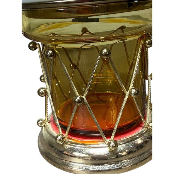 Schmid Bros Brass Glass Musical Box Candy Jar Drum Spoon Full Of Sugar MCM Japan - Picture 3 of 9